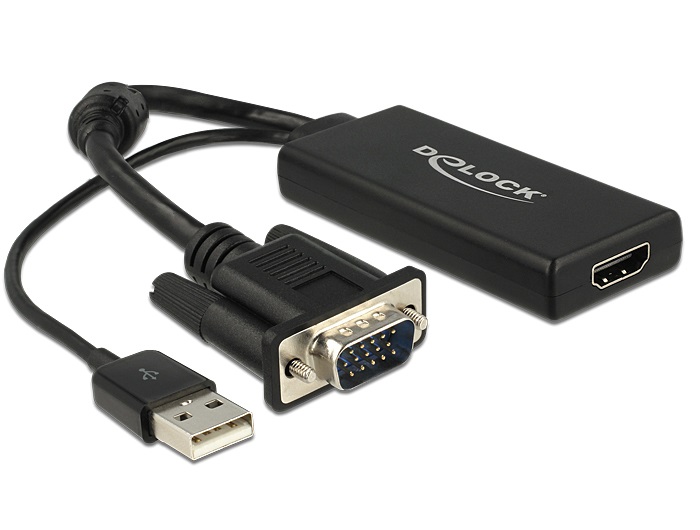 DeLOCK Adattatore VGA Audio a HDMI 0,25 m con Cavo USB 2.0 - Risoluzione 1920 x 1080 Pixel