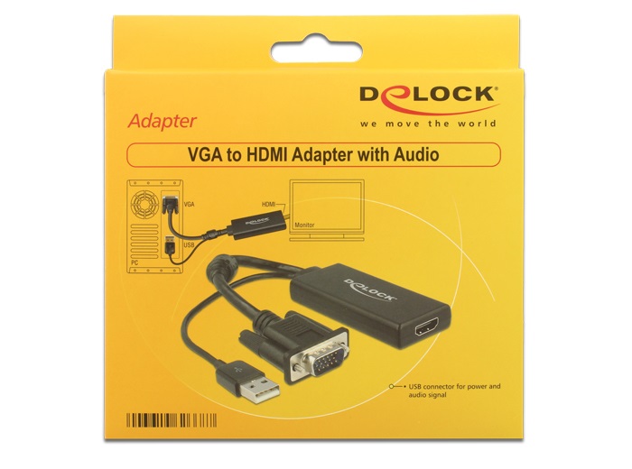 DeLOCK Adattatore VGA Audio a HDMI 0,25 m con Cavo USB 2.0 - Risoluzione 1920 x 1080 Pixel