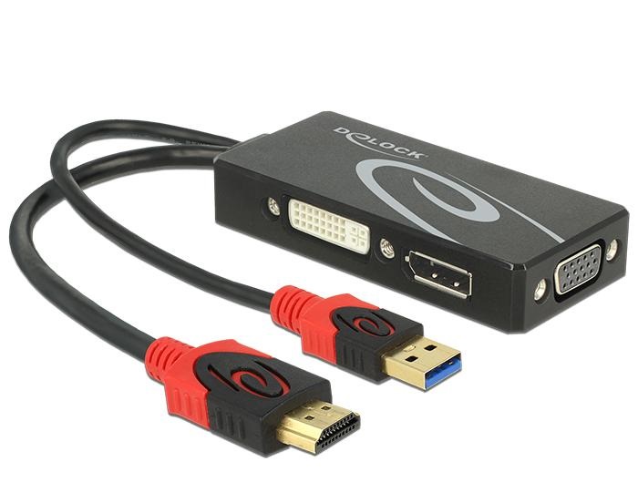 DeLOCK 62959 Cavo e Adattatore Video 0,135 m con HDMI, USB, DVI-I e VGA [D-Sub] - Nero e Rosso