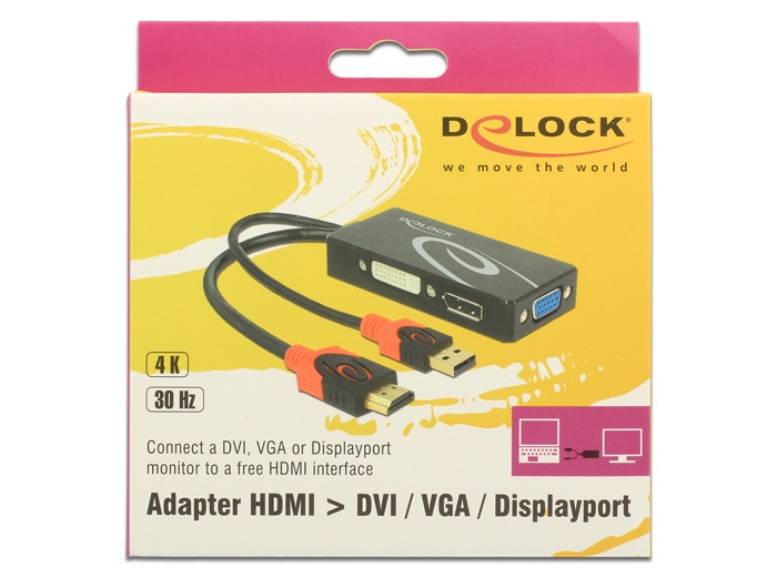 DeLOCK 62959 Cavo e Adattatore Video 0,135 m con HDMI, USB, DVI-I e VGA [D-Sub] - Nero e Rosso