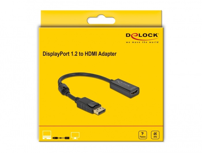 DeLOCK Adattatore DisplayPort 1.2 Maschio a HDMI Femmina 4K Passivo Nero - 0,2 m