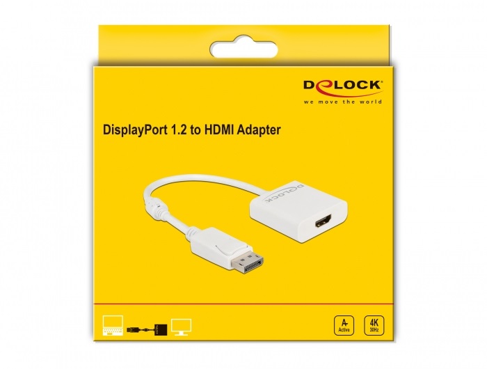 Delock Adattatore DisplayPort 1.2 Maschio a HDMI Femmina 4K Attivo Bianco