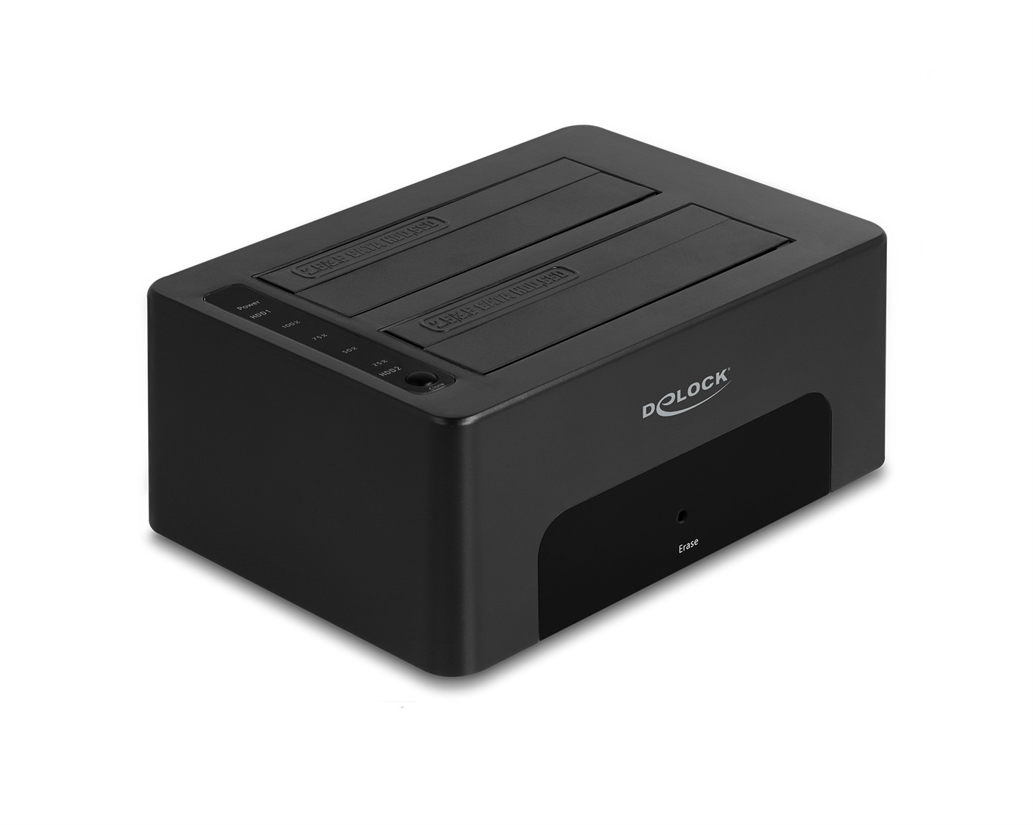 DeLOCK Doppia Docking Station USB per 2 HDD/SSD SATA - Funzione di Clonazione e Cancellazione, Nero