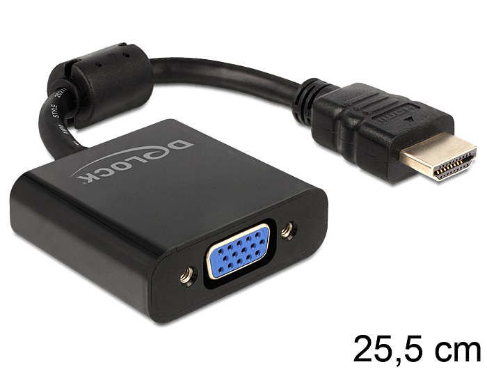 DeLOCK 65512 Cavo e Adattatore Video HDMI a VGA 0,254 m - Nero