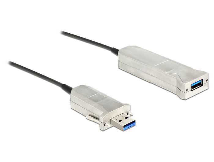 DeLOCK Cavo USB 3.0-A a Micro-B da 20m, USB 3.2 Gen 1, Maschio/Femmina, 5 Gbit/s, Nero e Argento