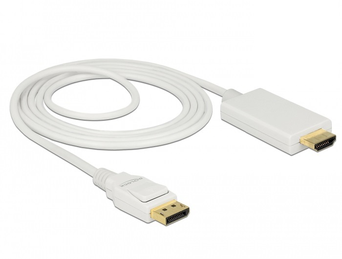 DeLOCK 83818 Cavo e Adattatore Video 2m DisplayPort a HDMI Maschio Maschio Bianco