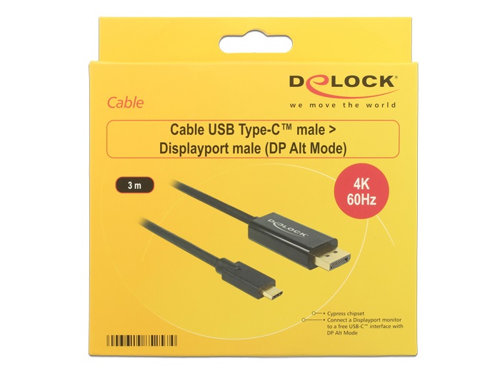 DeLOCK 85257 Cavo USB tipo-C a DisplayPort 3 m - 4K 60Hz, Nero