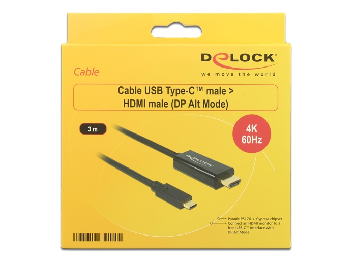 DeLOCK Cavo USB-C a HDMI 4K 60Hz 3m - Connettori Maschio, Colore Nero