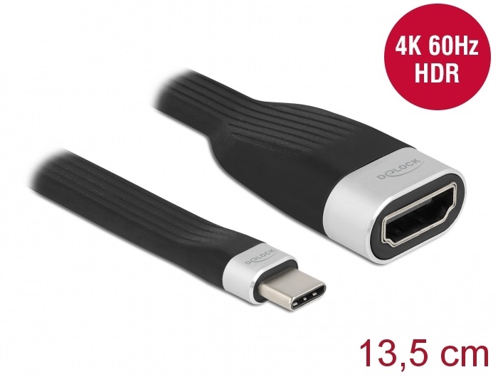 Delock Adattatore Video USB-C a HDMI 4K 60 Hz - 13,5 cm, Nero e Argento