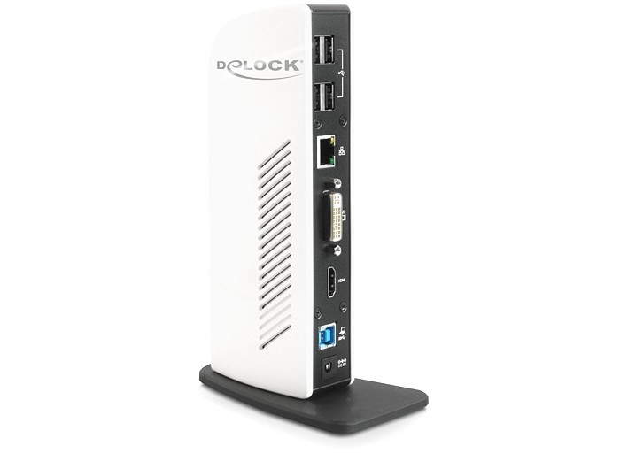 DeLOCK 87568 Replicatore di Porte e Docking Station USB 3.0 per Laptop e Notebook - Cablato, Nero e Bianco, con HDMI, DVI, RJ45 e Audio