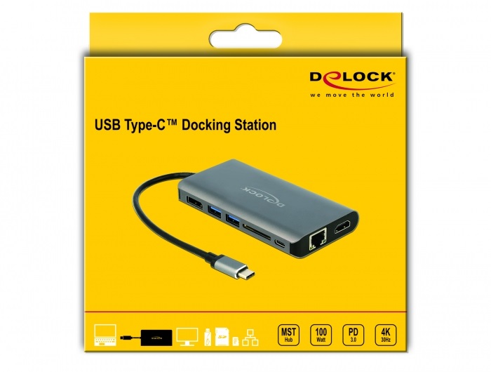 DeLOCK 87683 Docking Station USB-C Cablato 4K Ultra HD con HDMI, DisplayPort, USB 3.0, SD, LAN - Grigio