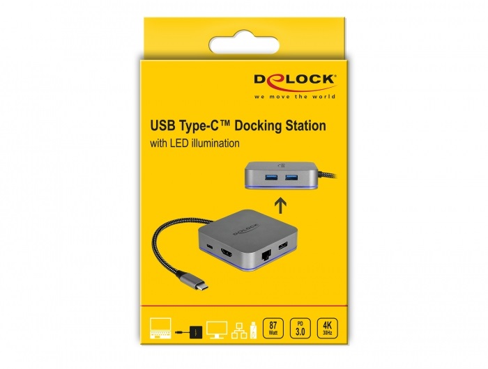 DeLOCK 87742 Docking Station USB-C per Dispositivi Mobili - HDMI 4K, Hub, LAN, Power Delivery 3.0, Grigio