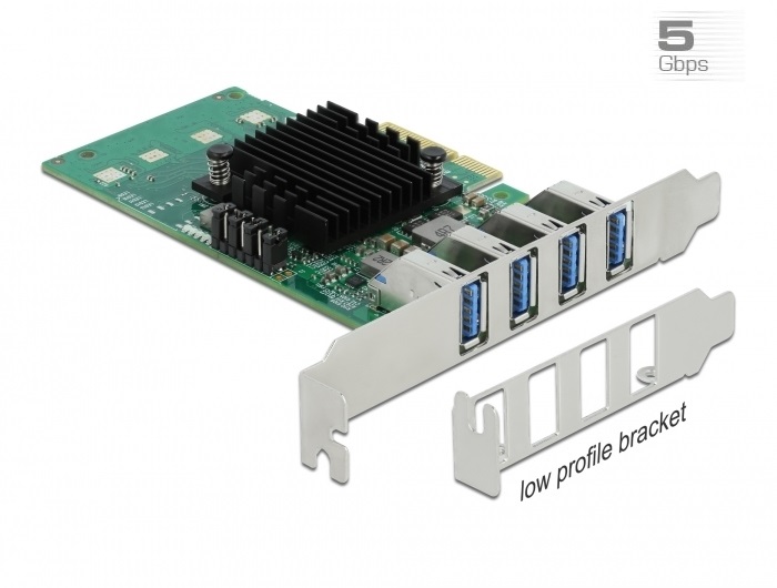 DeLOCK 89048 Scheda PCI Express x4 per 4 x USB 3.2 Gen 1 - Fattore di forma a basso profilo, Velocità 5 Gbit/s