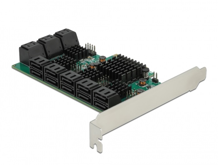 DeLOCK 90073 Scheda PCI Express x4 SATA a 16 porte - Interfaccia PCIe, Velocità 6 Gbit/s, Colore Verde e Grigio, Compatibile con Windows e Linux