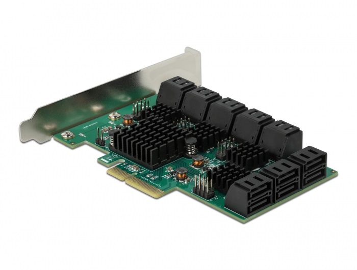 DeLOCK 90073 Scheda PCI Express x4 SATA a 16 porte - Interfaccia PCIe, Velocità 6 Gbit/s, Colore Verde e Grigio, Compatibile con Windows e Linux