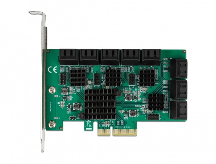 DeLOCK 90073 Scheda PCI Express x4 SATA a 16 porte - Interfaccia PCIe, Velocità 6 Gbit/s, Colore Verde e Grigio, Compatibile con Windows e Linux