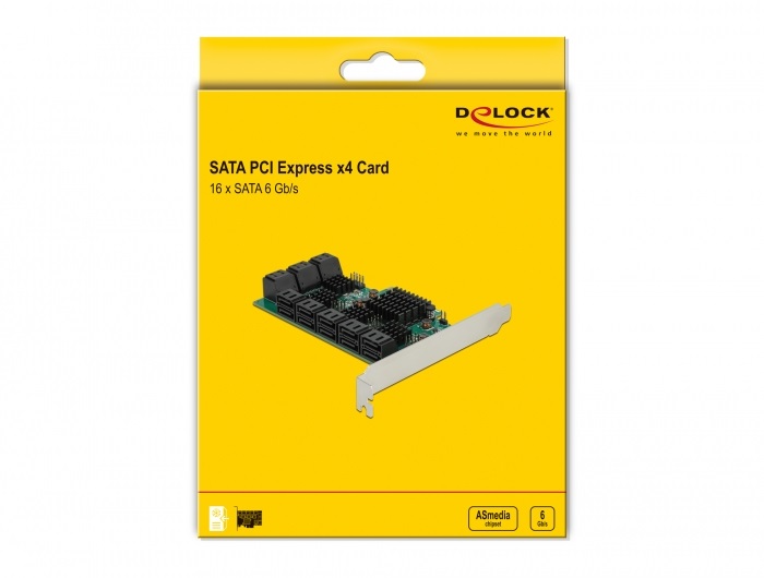 DeLOCK 90073 Scheda PCI Express x4 SATA a 16 porte - Interfaccia PCIe, Velocità 6 Gbit/s, Colore Verde e Grigio, Compatibile con Windows e Linux