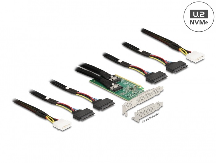 DeLOCK Scheda PCI Express 4.0 x16 a 4 x SFF-8639 NVMe - Biforcazione - Fattore di forma a basso profilo - Velocità 64 Gbit/s