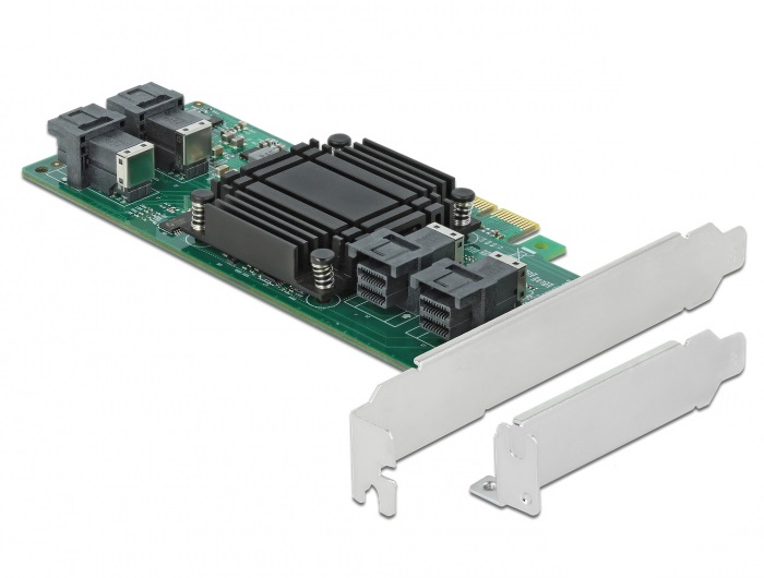 DeLOCK 90585 Scheda PCI Express x8 a 4 x interni NVMe SFF-8643 - Femmina, Verde, 32 Gbit/s, Basso Profilo