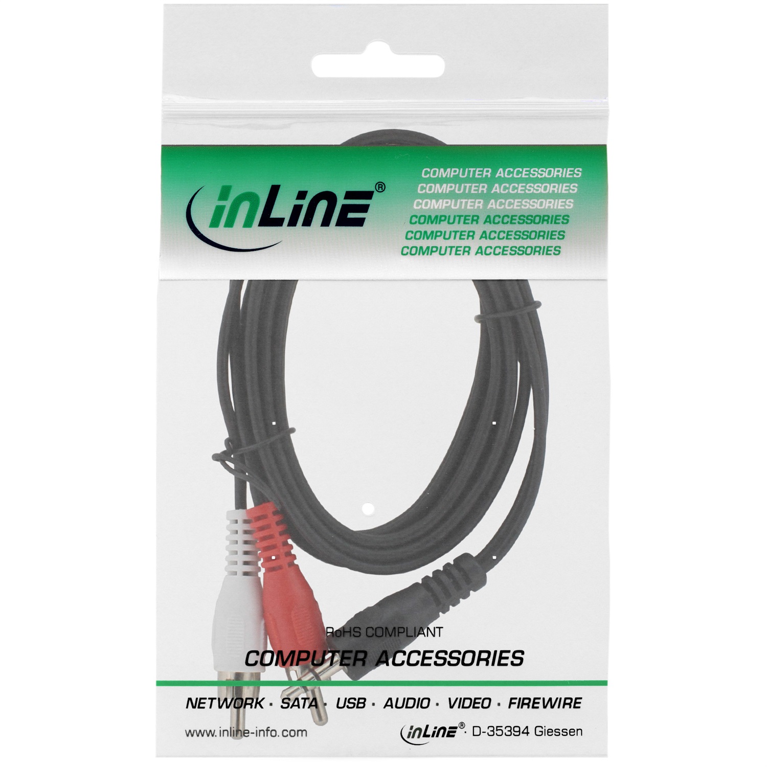InLine Cavo Audio 10m Jack 3.5mm Maschio a 2x RCA Maschio Nero