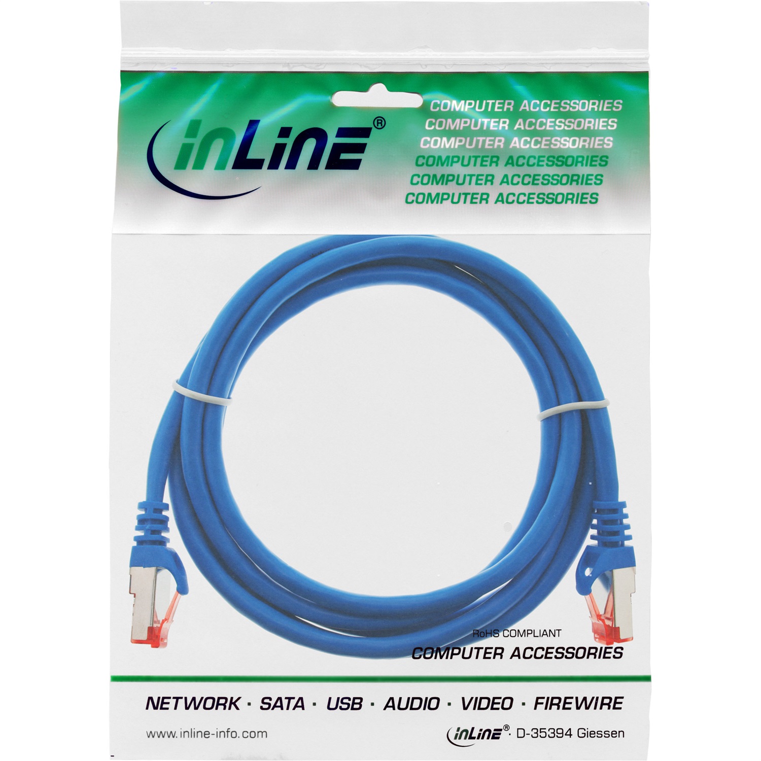 InLine Cavo Patch LAN Cat.6 S/FTP 250 MHz 0,5m PVC Rame Nero/Blu