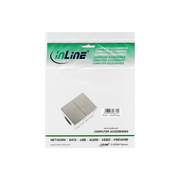 InLine Accoppiatore Cavi LAN Cat.6 Griggio - 2x Prese RJ45 Schermato
