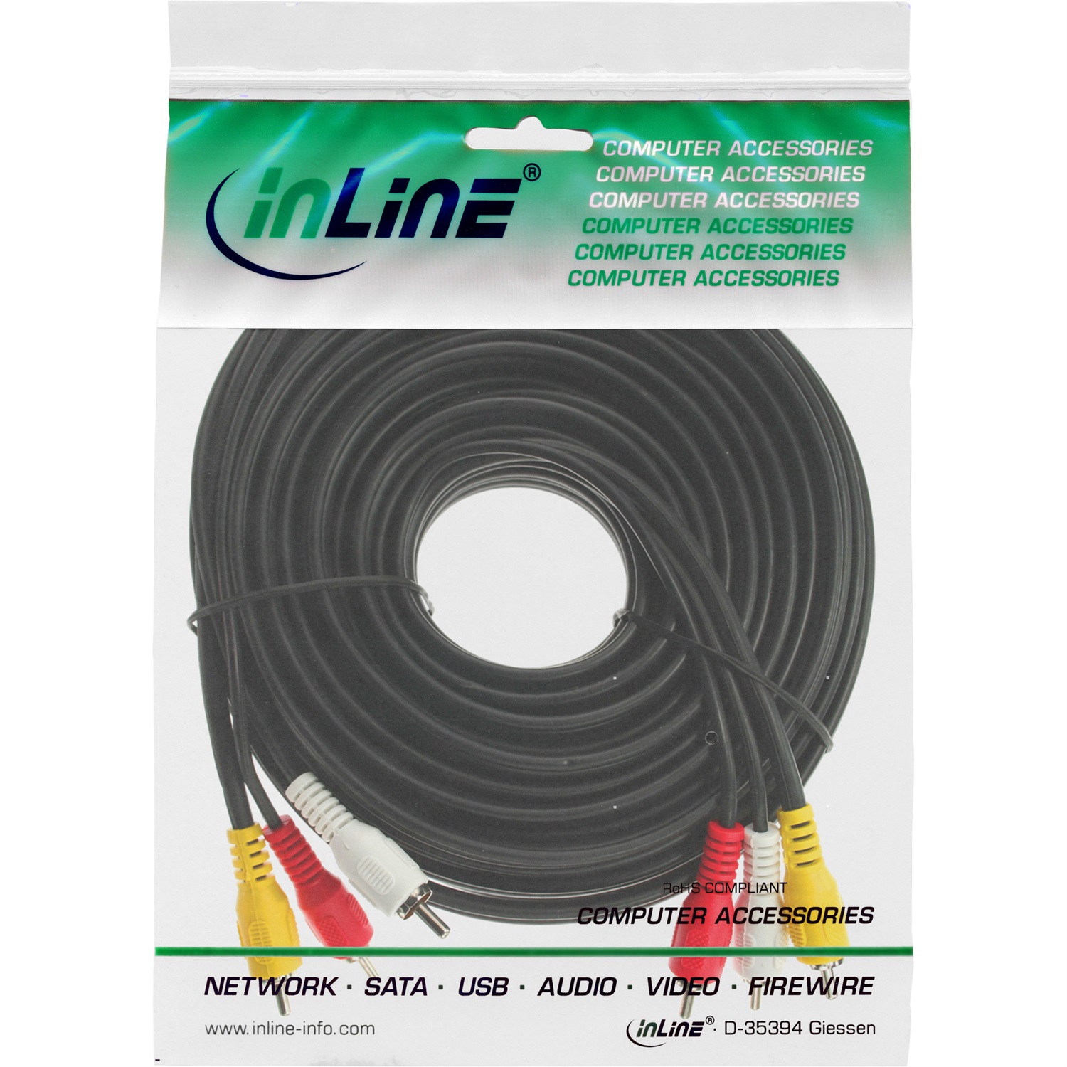 InLine Cavo audio/video 10m con 3x spina RCA Maschio/Maschio - Nero