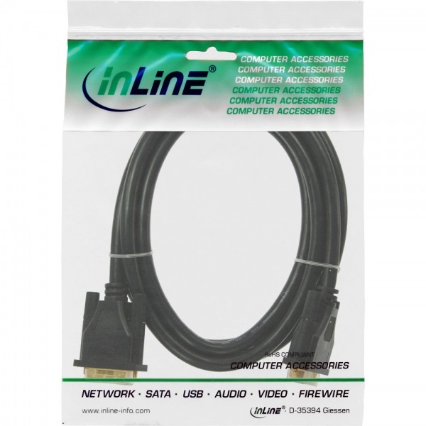 InLine Cavo DVI-D 24 1 Maschio a Maschio, 3M, Dual Link, PIN Dorati, Nero
