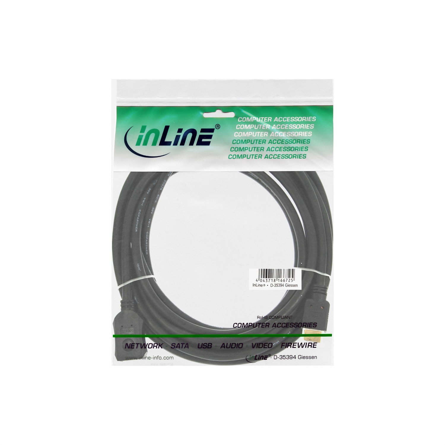 InLine 17633G - Prolunga HDMI ad alta velocità Maschio/Femmina 3m HDMI tipo A (Standard) Nero