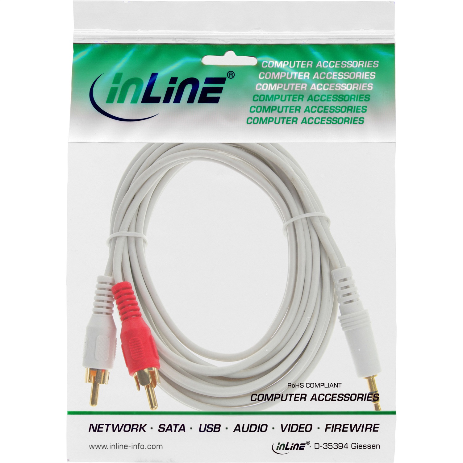 InLine Cavo Audio 2x RCA maschio a 3.5mm maschio Stereo 3m Bianco/Oro