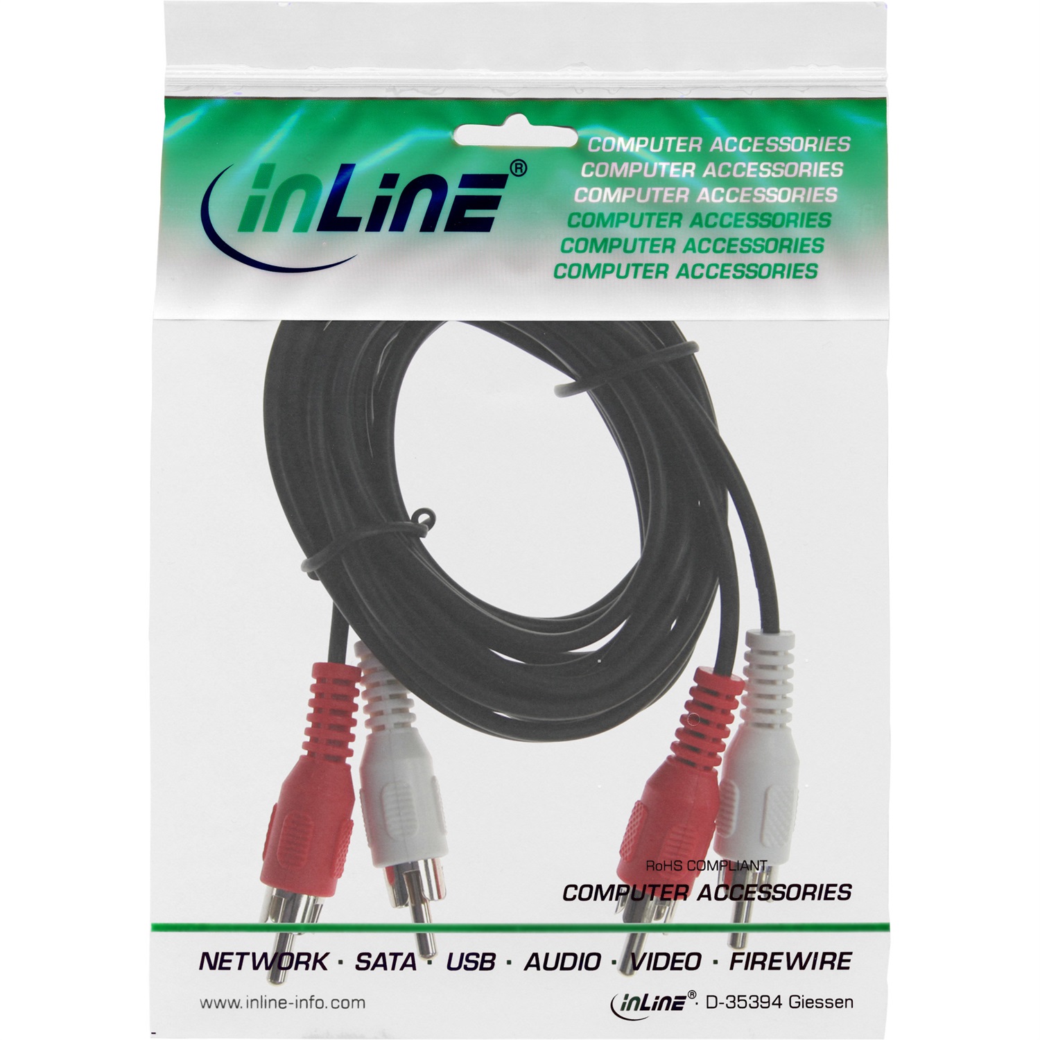 InLine Cavo Audio 0,5m 2x RCA Maschio Nero, Rosso, Bianco