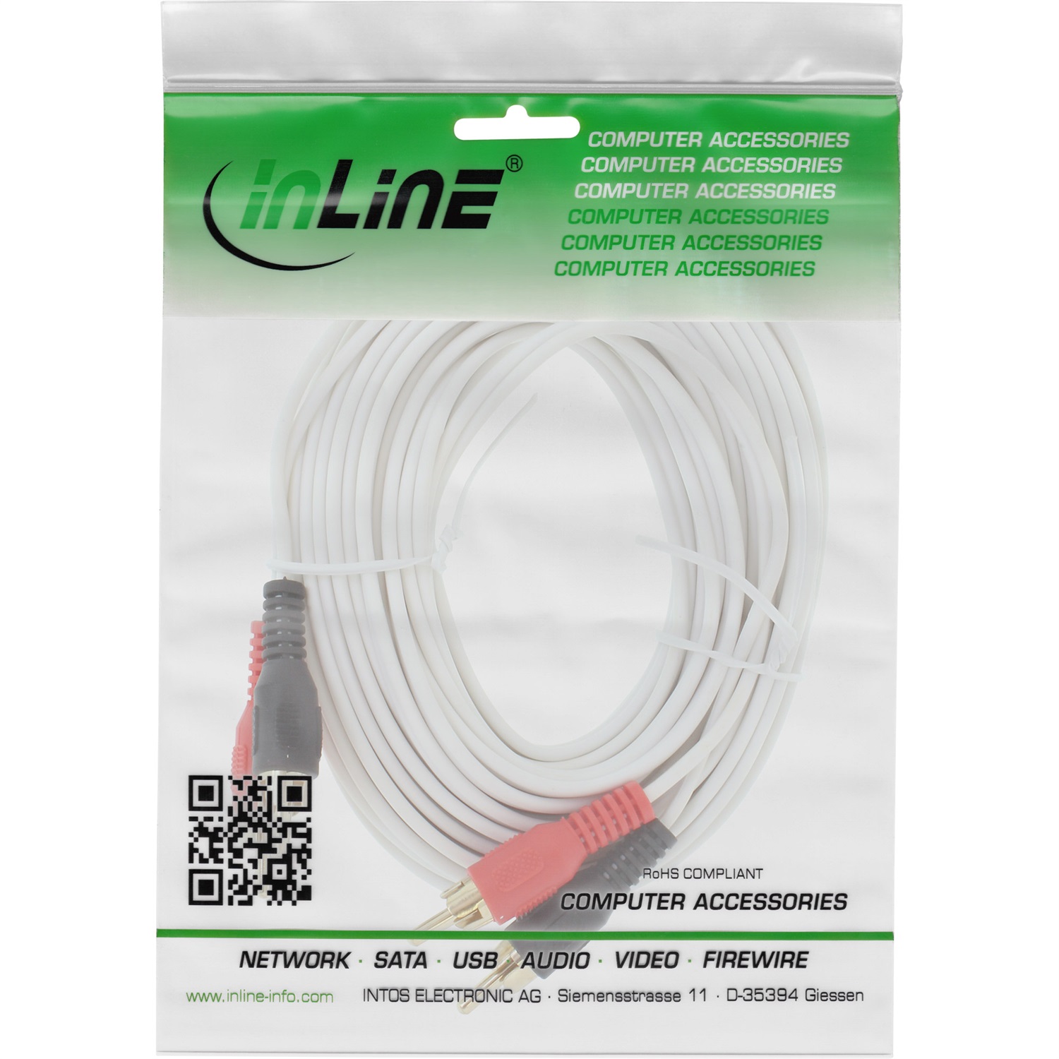 InLine Cavo Audio 2x RCA maschio / maschio, 10m, dorato, bianco