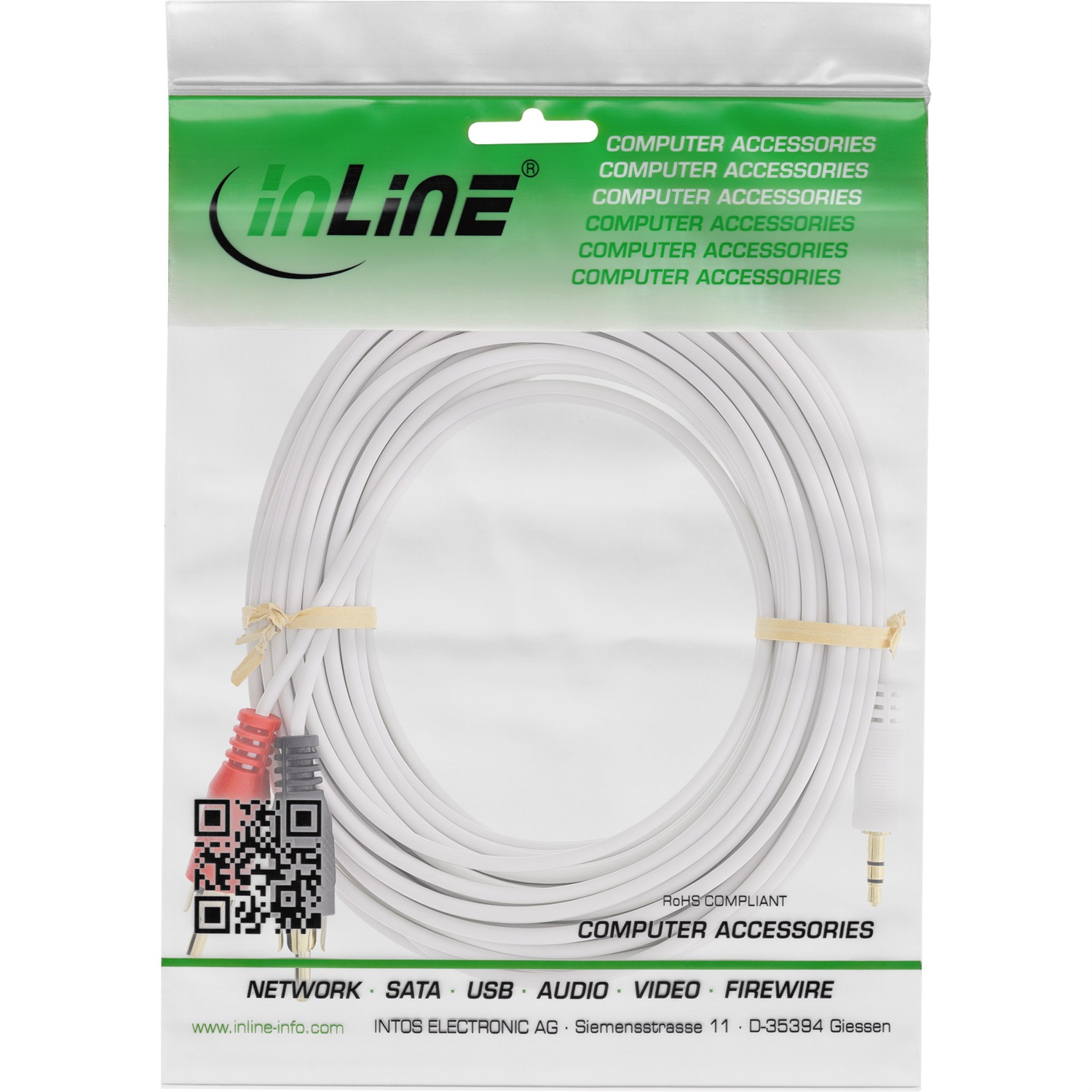InLine Cavo Audio Jack 3,5mm Maschio a 2x RCA Maschio - Lunghezza 7,5m, Colore Bianco