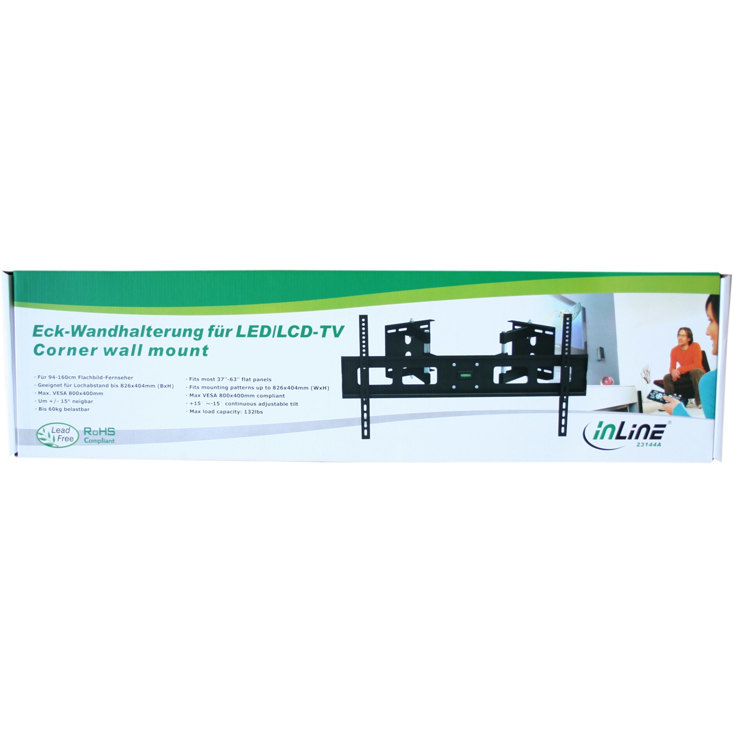 InLine® Supporto TV Angolare per Parete, Compatibile con TV 37-63