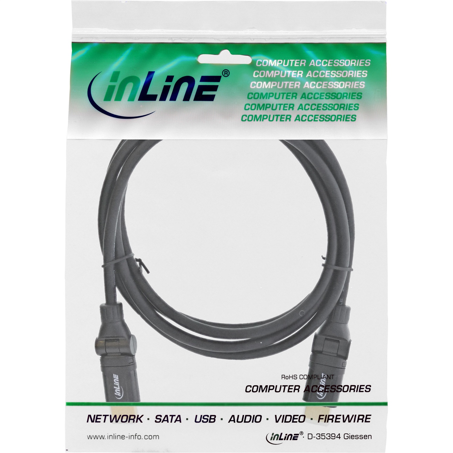 InLine Cavo HDMI High Speed con Ethernet 4K2K 180° 2m Contatti Dorati Nero