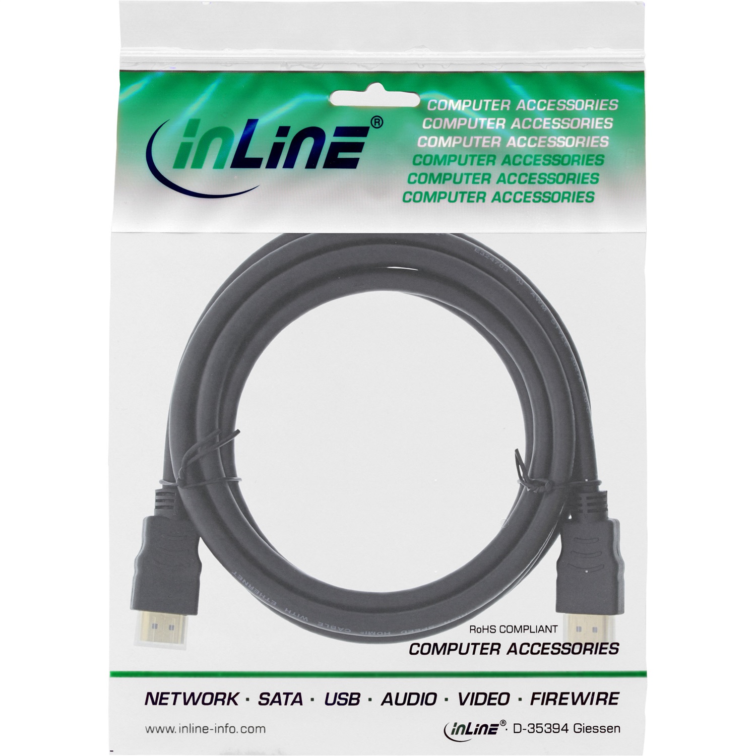 InLine Cavo High Speed HDMI 2,5 m Tipo A Standard 4096x2160 Pixel Compatibile 3D Nero