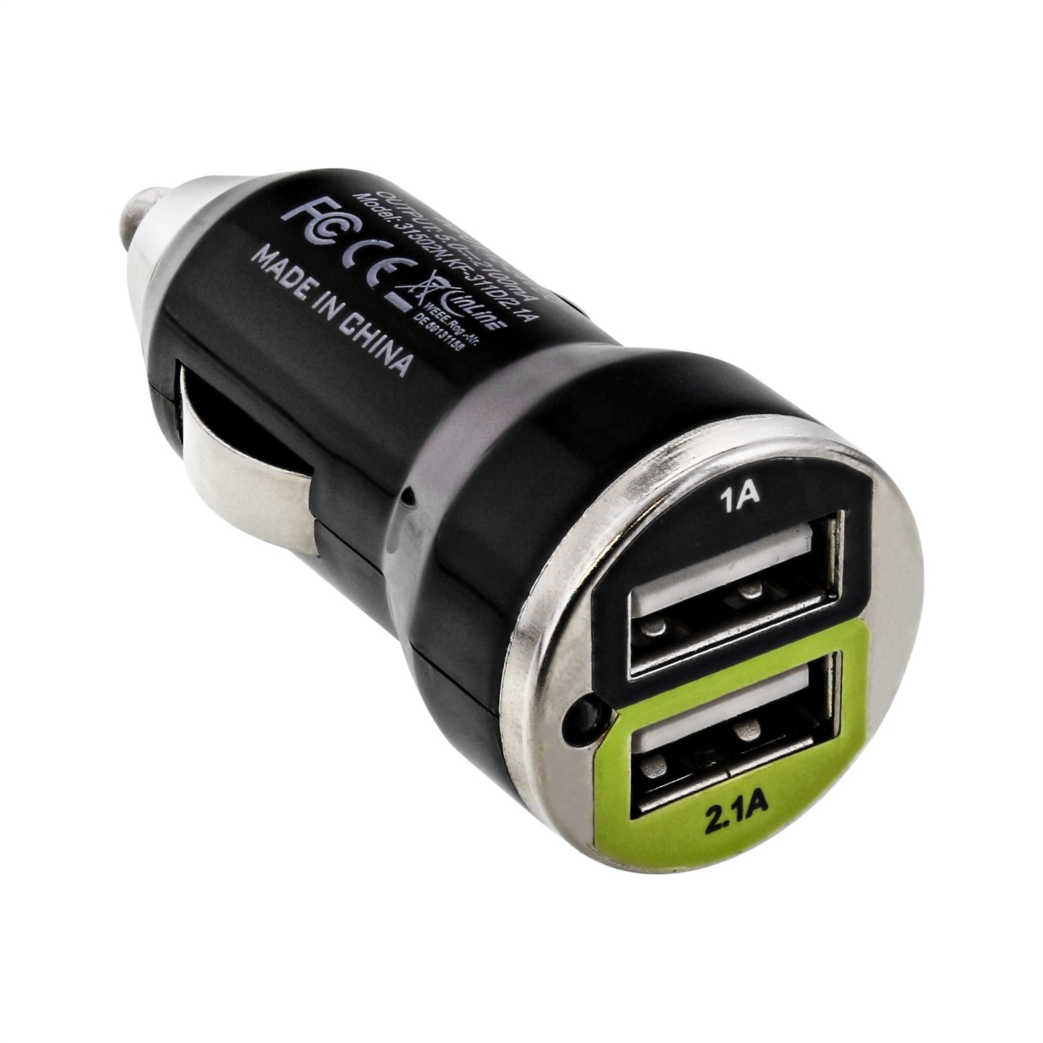 InLine Alimentatore USB per Auto 12/24V, 5V/2100mA, Mini Dimensioni 45x25mm, Nero