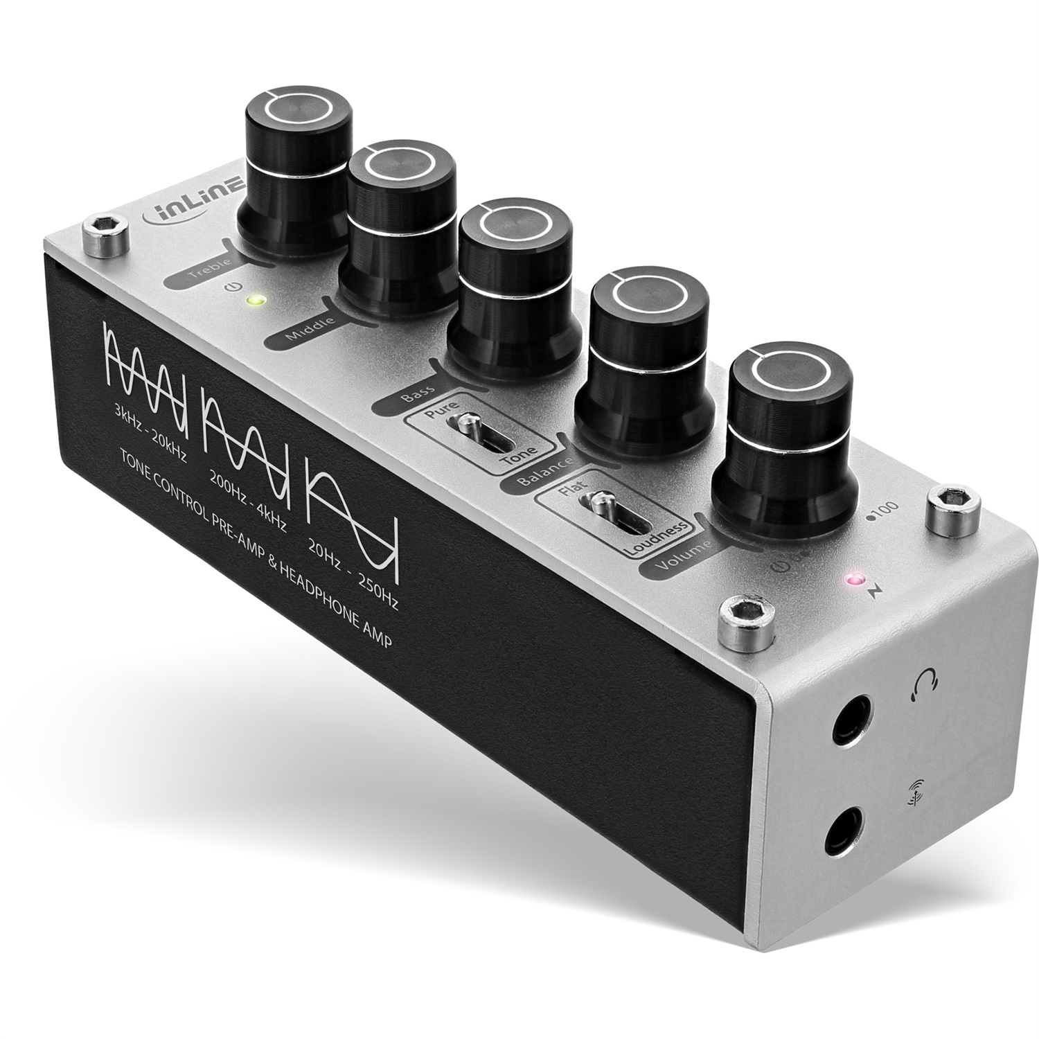 InLine AmpEQ Amplificatore per Cuffie ed Equalizzatore Hi-Res, Equalizzatore a 3 Bande, Jack da 3.5 mm, Alimentazione USB, Nero