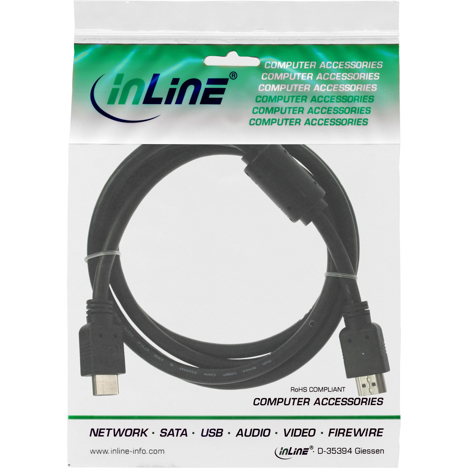 InLine Cavo HDMI High Speed 1,5m Maschio/Maschio con Ferrite Anti-Disturbo, FullHD 1080p e UHD 2.160p, Nero
