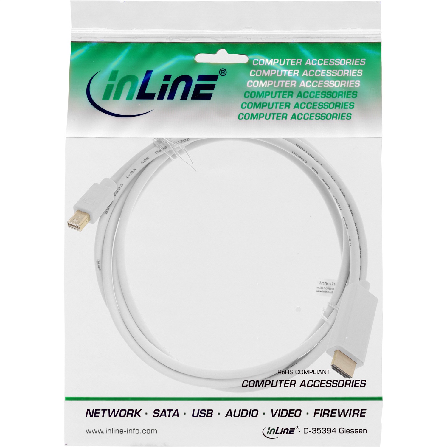 InLine Cavo Mini DisplayPort a HDMI 0,5m 4K con Audio Bianco