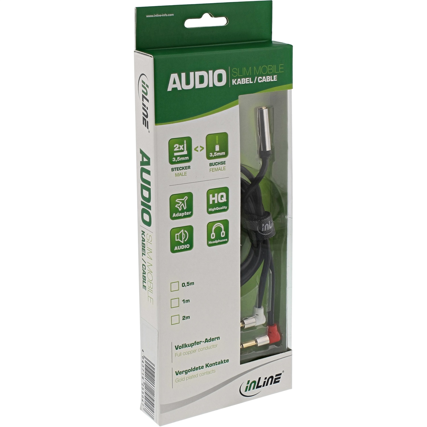 InLine Cavo Audio Y per cuffia Aereo, Adattatore 2x Jack 3,5mm Maschio a 1x Jack 3,5mm Femmina Stereo, 2m Slim