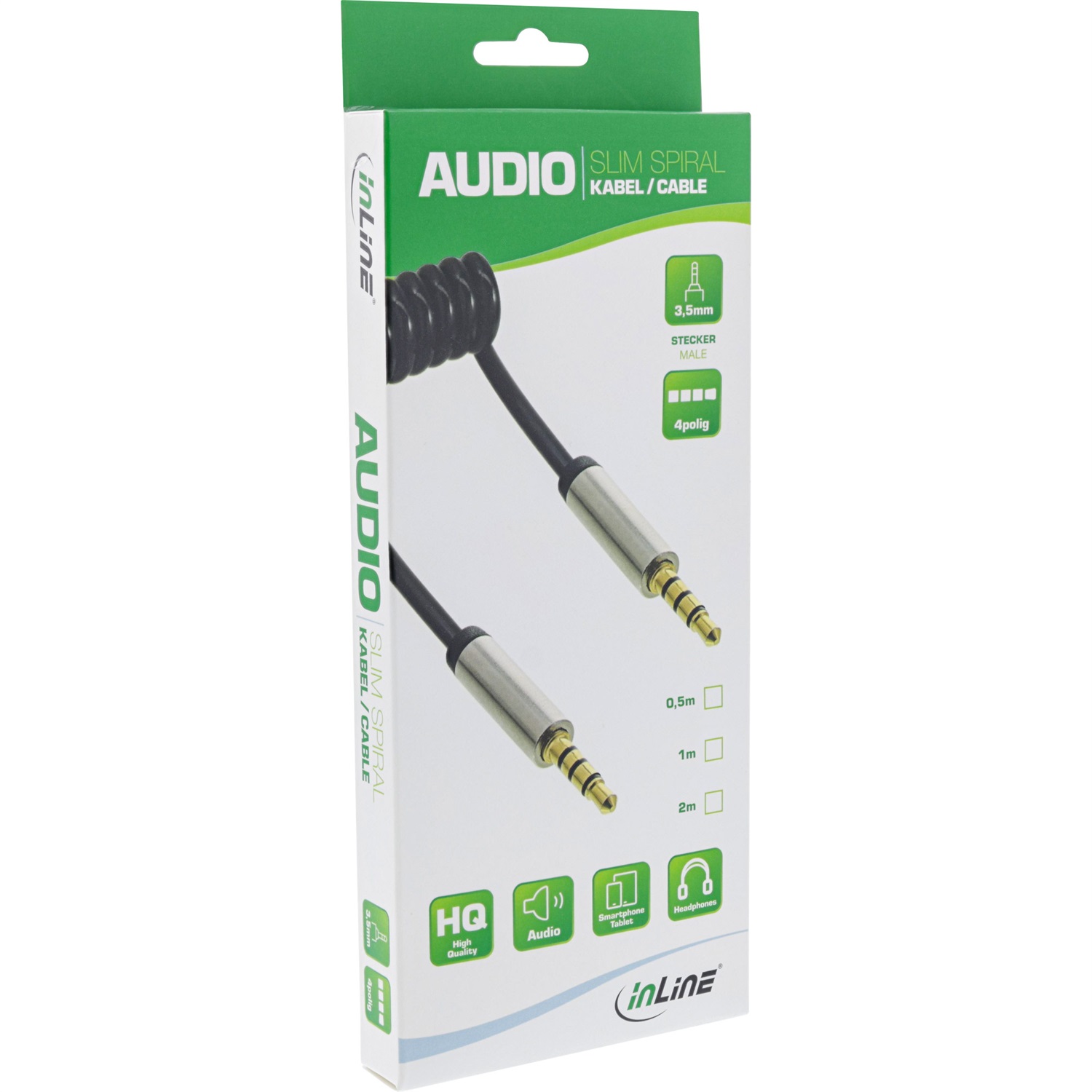 InLine 22502 Cavo Audio Spiralato Nero 3,5mm M-M Stereo 2m
