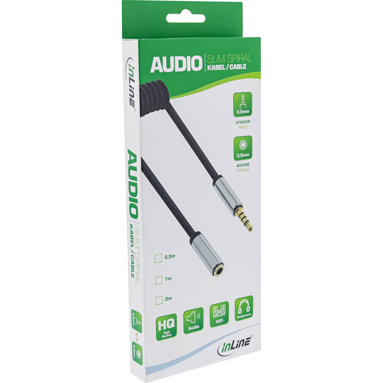 InLine Cavo Audio a Spirale 3,5 mm Slim - 1 m, Stereo, 4 Pin con Supporto Microfono