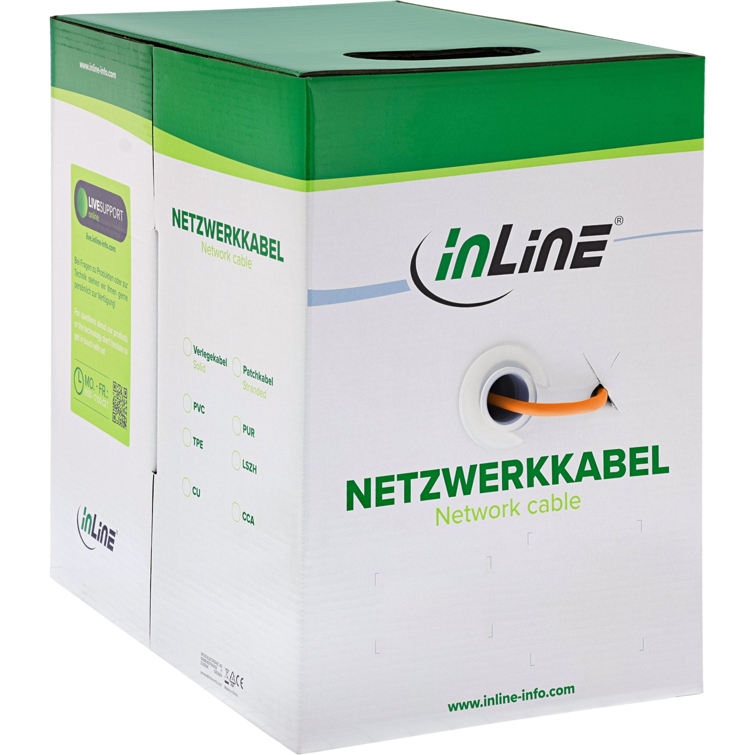 InLine Cavo LAN Cat.6, 250MHz, S/FTP (PiMf), CU, AWG23, HalogenFree, 500m - Velocità 10000 Mbit/s, Colore Arancione