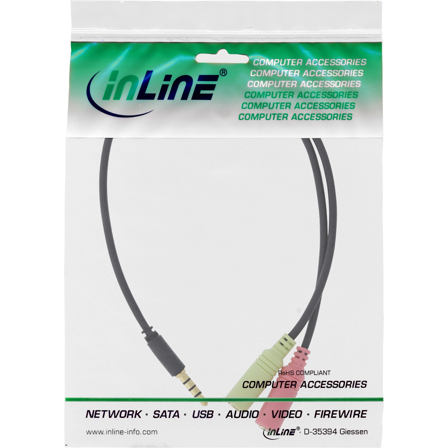 InLine Cavo Audio Y, Jack 3,5mm M a 2x Jack 3,5mm F, 4pin CTIA, 2m, nero