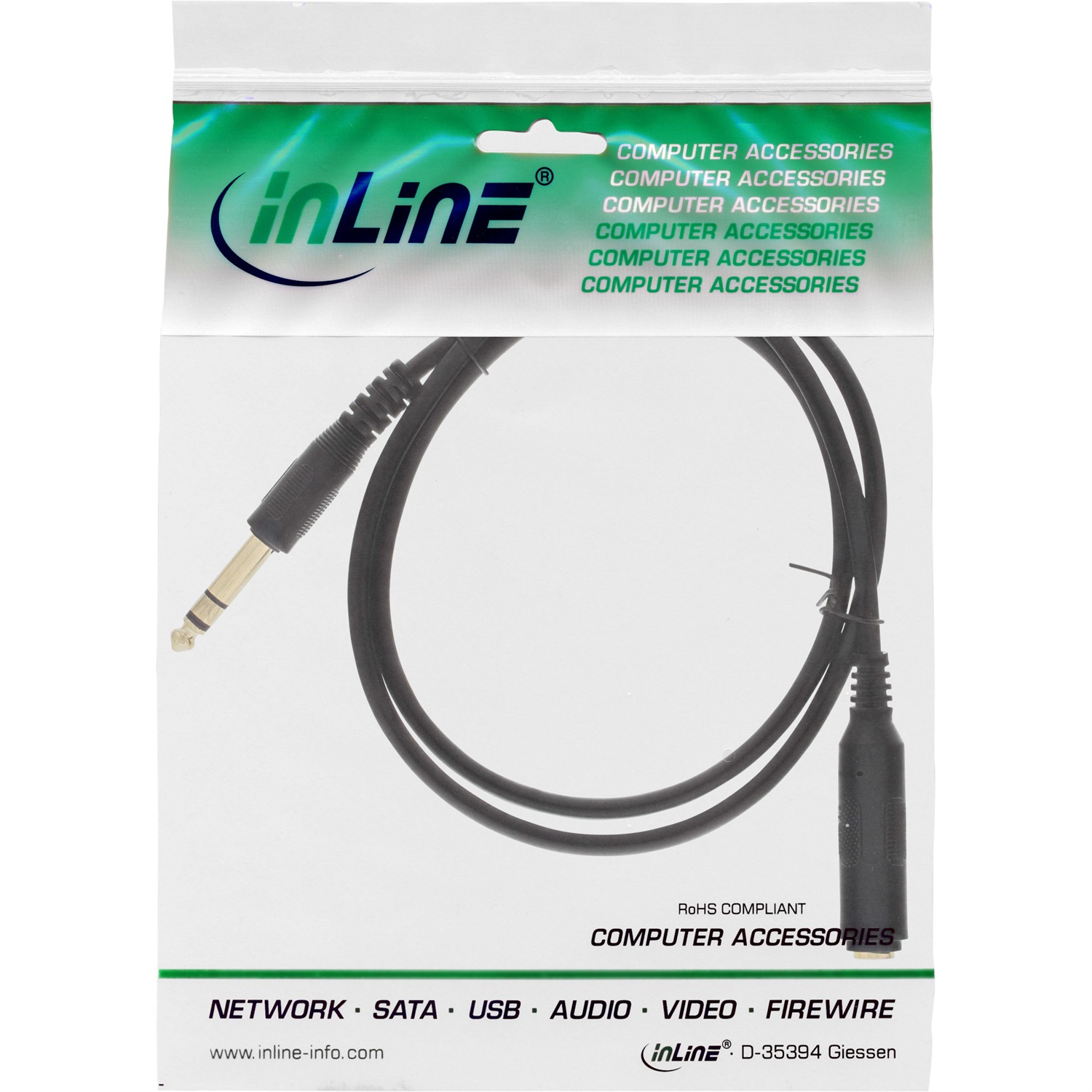 InLine Prolunga per Cuffie Stereo Jack 6,3 mm Maschio/Femmina con Contatti Dorati - 3 m, Nero