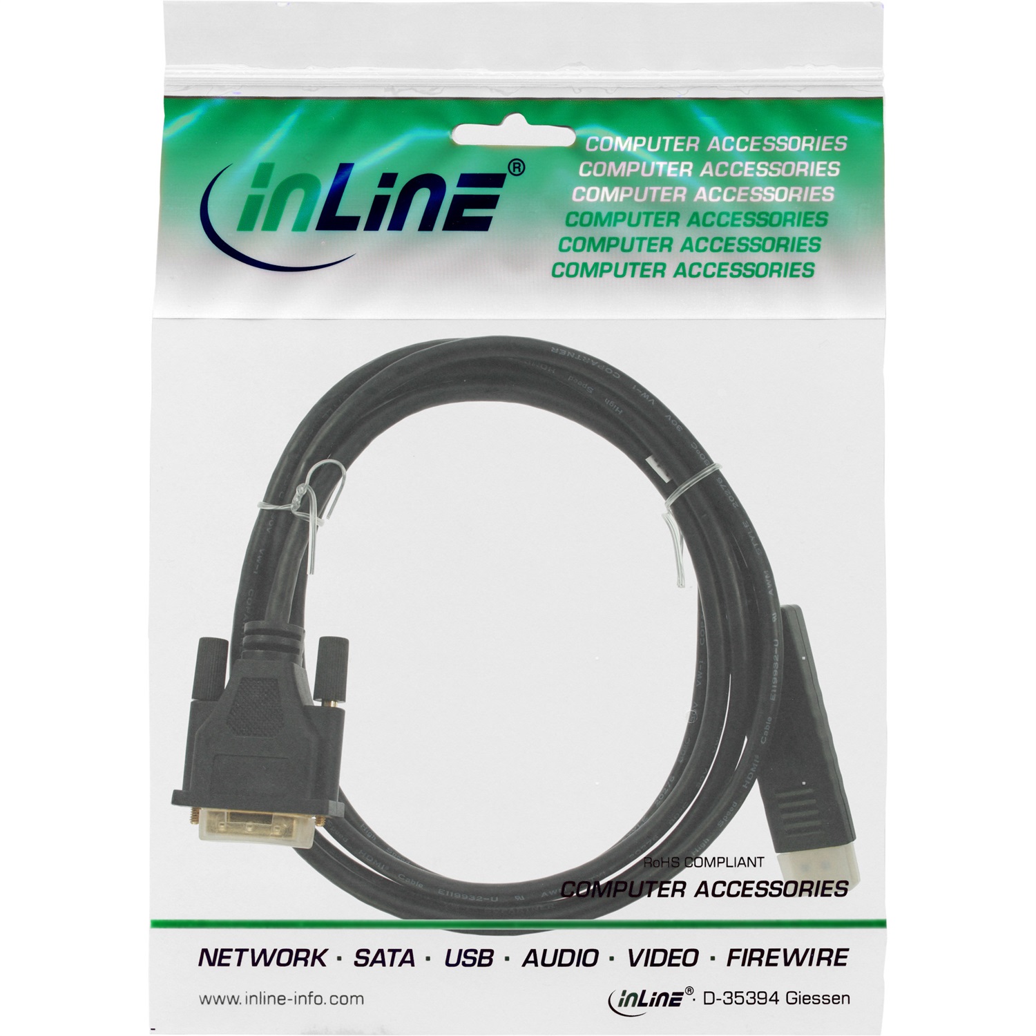 InLine Cavo DisplayPort Maschio a DVI-D 24 1 Maschio 0.5m Dorato e Nero