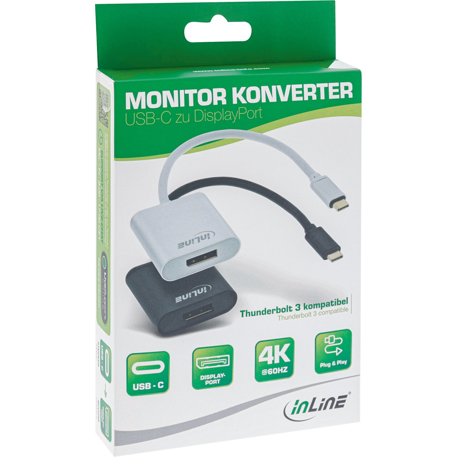 InLine Convertitore Video USB-C a DisplayPort 4K/60Hz, 0,2m, Nero
