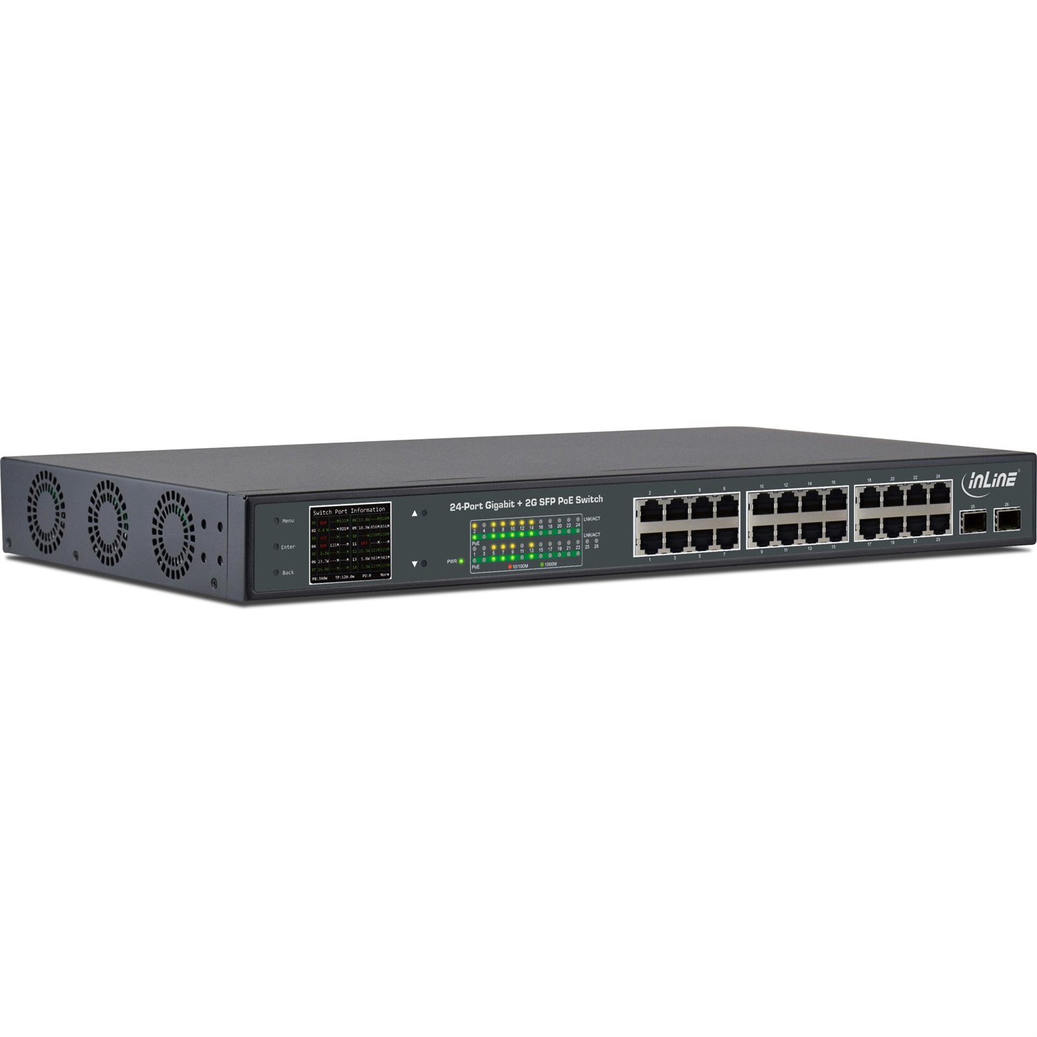 InLine 32324P Switch di rete PoE Gigabit non gestito 24 porte RJ-45 1Gb/s, 2xSFP, 19