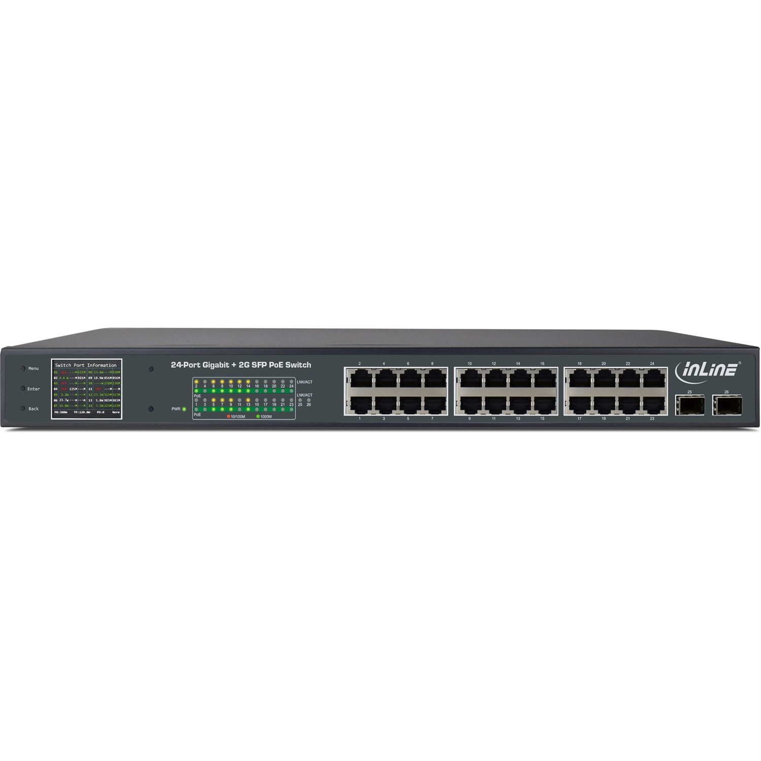 InLine 32324P Switch di rete PoE Gigabit non gestito 24 porte RJ-45 1Gb/s, 2xSFP, 19